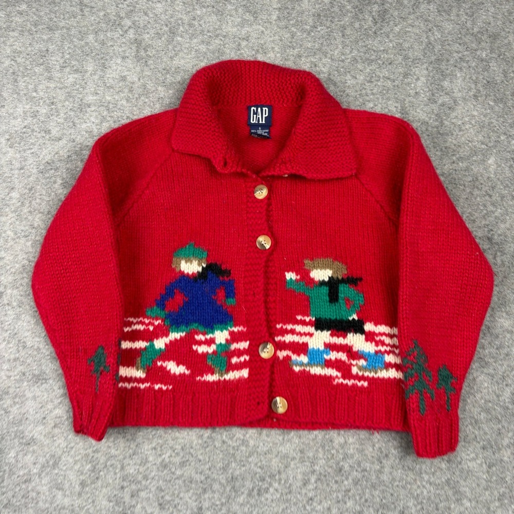 Gap Cardigan Sweater Womens S Red Wool Vintage Skiing Ice Skating Knit Button Up - Picture 2 of 9